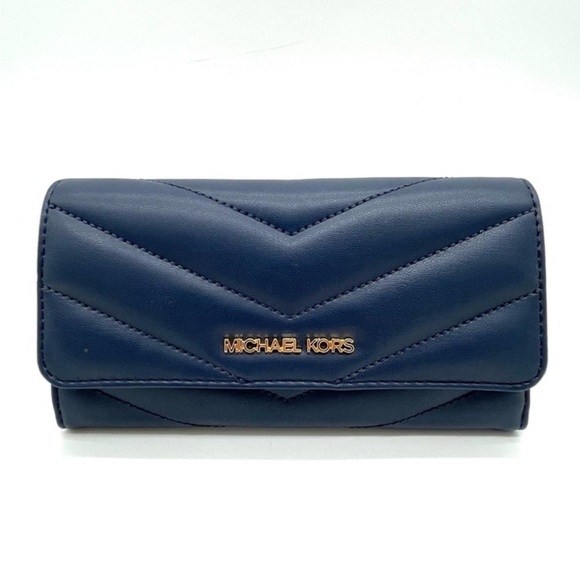 Michael Kors Large Trifold Wallet Navy Blue - Picture 2 of 9